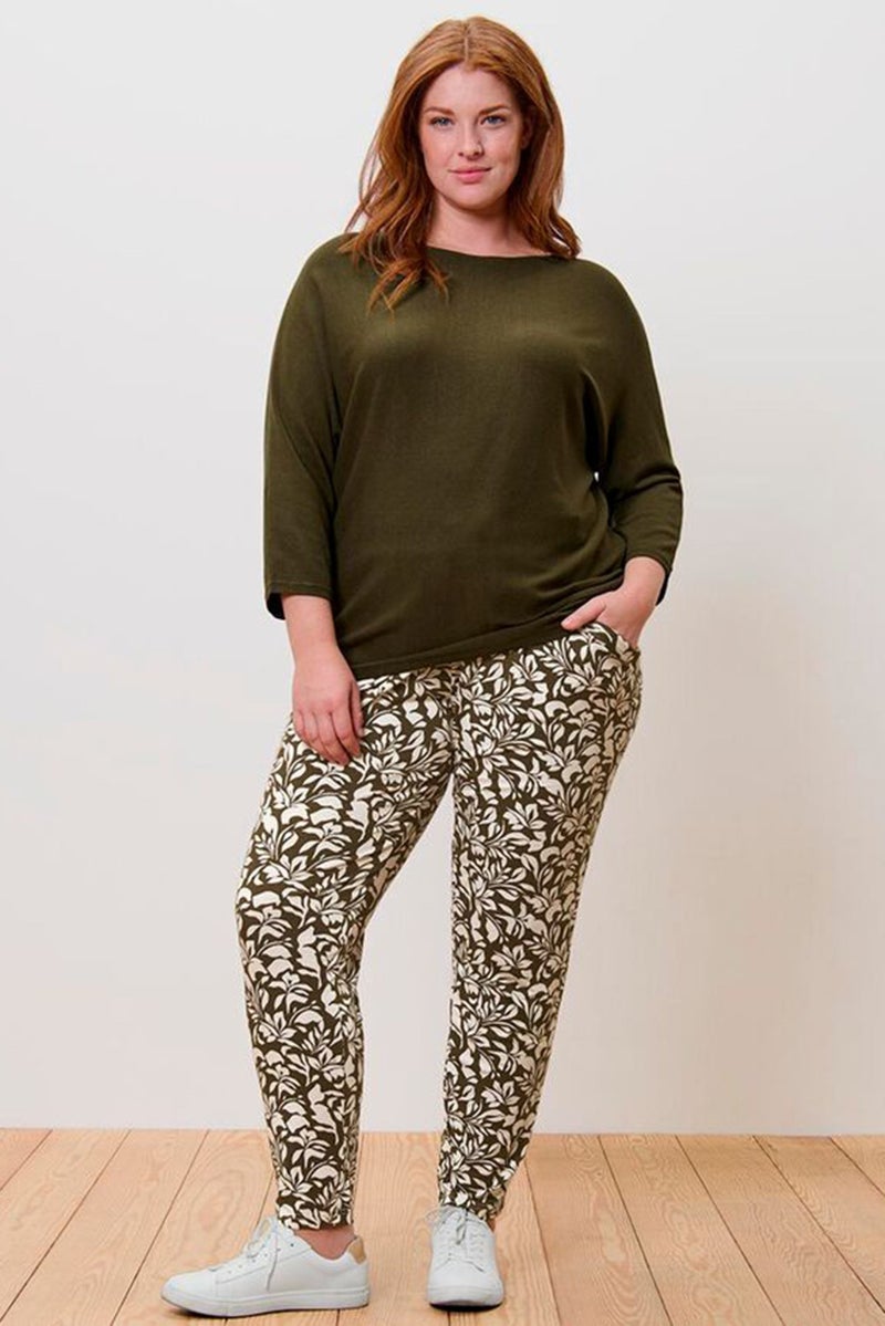 Tchibo Women Crew Neck Long Sleeve Textured Sweater, Olive - Image 1